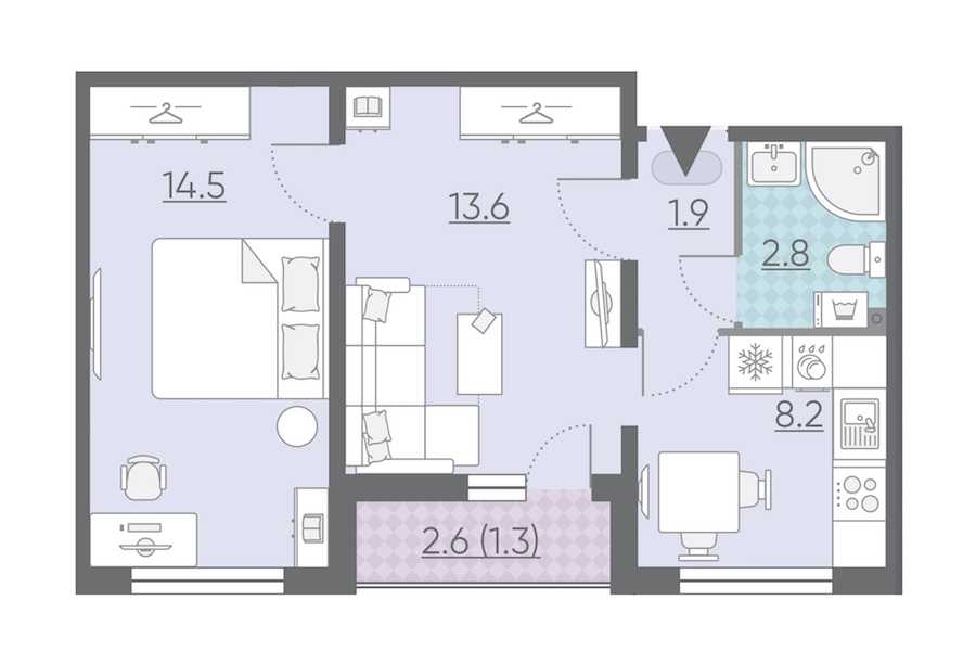 Двухкомнатная квартира в : площадь 42.3 м2 , этаж: 9 – купить в Санкт-Петербурге